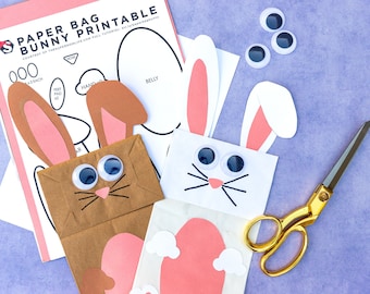 Easter Spring Printable Bunny Template Classroom Activity for Kids, Paper Bag Craft, Instant Download
