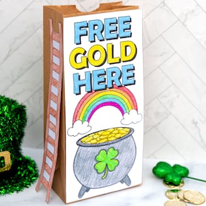 Trappola per folletto stampabile per il giorno di San Patrizio, attività in classe per bambini, artigianato per sacchetti di carta da colorare per il giorno di San Patrizio, download istantaneo