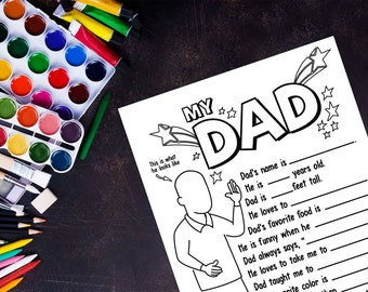 Father's Day Q and A Printable Questionnaire Coloring Sheet for Kids Preschool Homeschool Activity, Instant Download