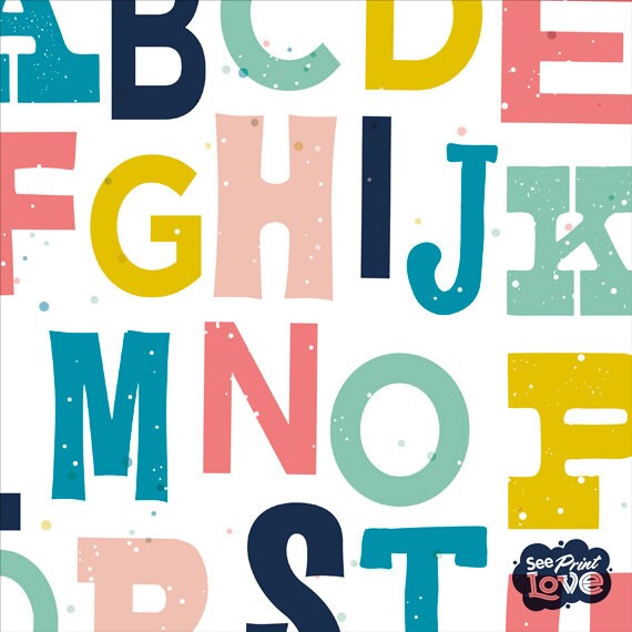 ABC Alphabet Printable Wall Art, Digital Download, Kids Nursery Wall
