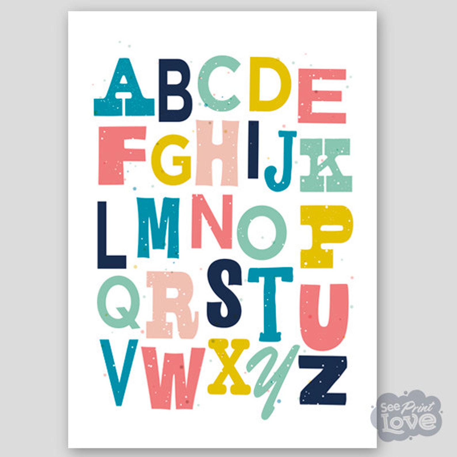 ABC Alphabet Printable Wall Art, Digital Download, Kids Nursery Wall