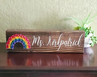 Rainbow String Art Name Sign Personalized, customized , hand painted wood sign, teacher appreciation, rainbow baby