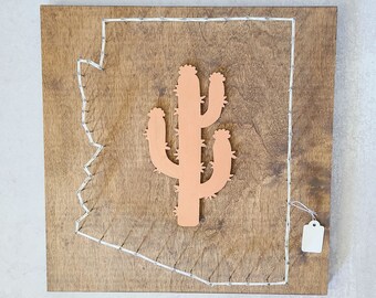 Arizona with Copper Cactus String Art Wood Sign