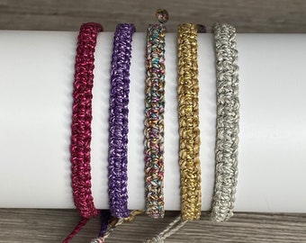 The Metallics - Waterproof Waxed Cord Macrame Friendship Bracelet, Adjustable Woven Stackable Boho Bracelets, Minimalist Macrame Jewelry