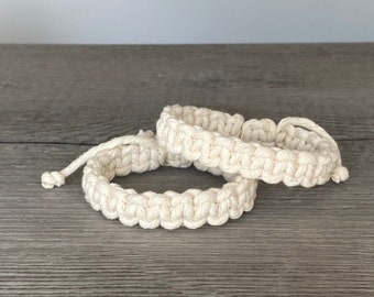Natural Cotton Macrame Friendship Bracelet, Chunky Woven Boho Bracelets w/ Adjustable Closure, Minimalist Macrame Jewelry, Best Friend Gift