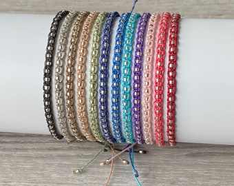 Dainty Beaded Macrame Friendship Bracelets, Adjustable Stackable Knotted Bracelet, Delicate Minimal Wax Cord Boho Jewelry, Best Friend Gift