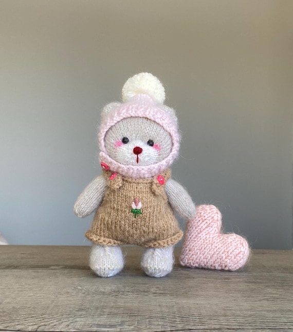 Knitted Teddy Bear With Clothes and Hat, Finished Hand Knit