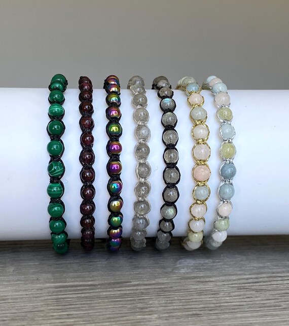 Gemstone Beaded Macrame Bracelets, Crystal Stone Jewelry for Men