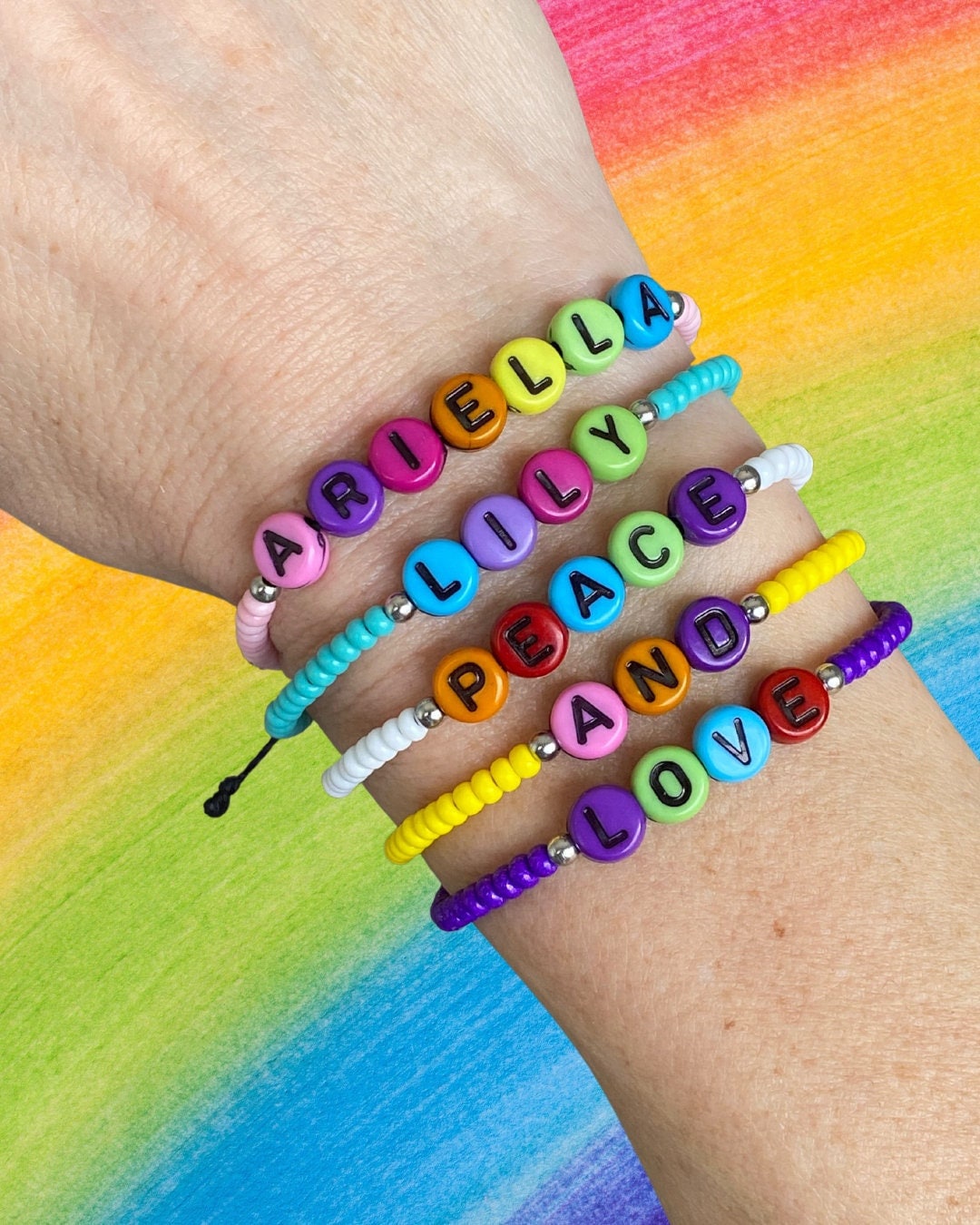 rainbow name bracelet, personalized bracelets for girls, mom