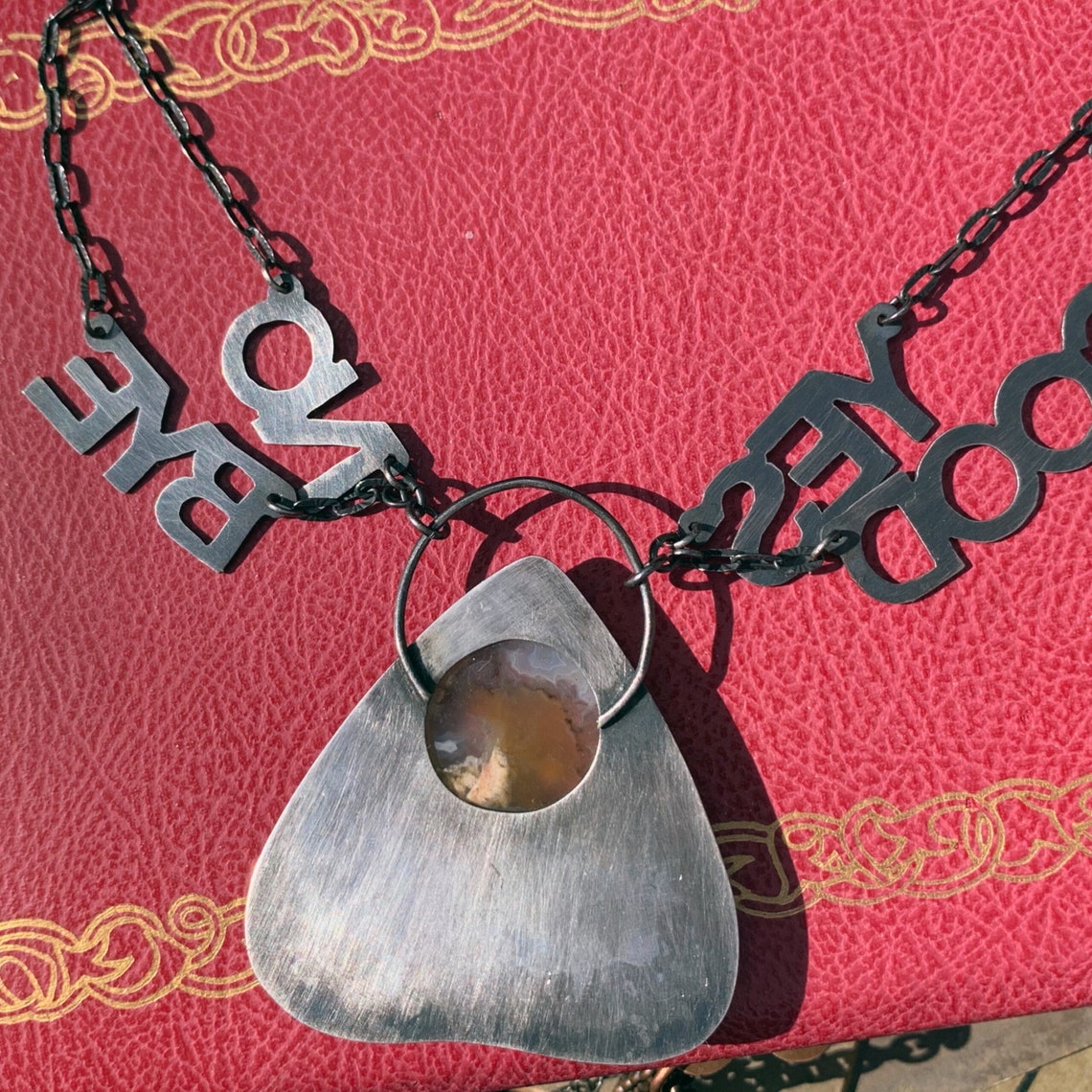 Sterling Silver Ouija Planchette Necklace With Plume Agate Etsy