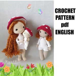 Crochet pattern Nene, Iske and Noah Mushroom Dolls. This crochet pattern is available in ENGLISH (using American terms)