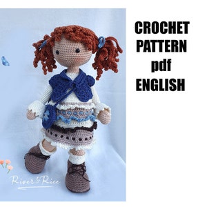 crochet pattern Gabriëlla, pattern includes doll, clothes and bag. This crochet pattern is available in ENGLISH (using American terms)