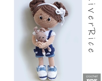 crochet pattern Fienne, pattern includes doll, clothes, little bunny. This crochet pattern is available in ENGLISH (using American terms)
