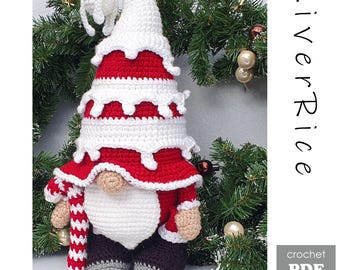 Christmas Gnome Candy Cane, Christmas amigurumi pattern, Holiday gnome pattern, Crochet winter gnome pattern, Crochet patterns