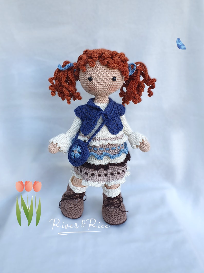 crochet pattern Gabriëlla, pattern includes doll, clothes and bag. This crochet pattern is available in ENGLISH using American terms zdjęcie 6