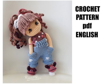 crochet pattern Nore-Lise, pattern includes doll and clothes. This crochet pattern is available in ENGLISH (using American terms)