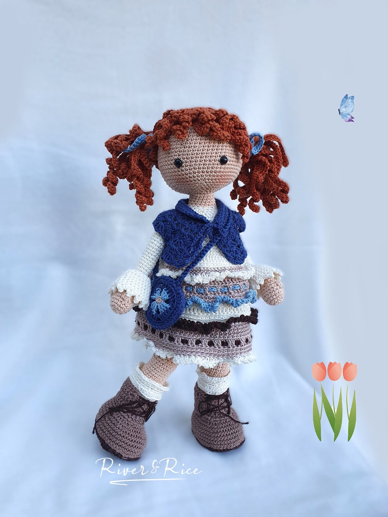 crochet pattern Gabriëlla, pattern includes doll, clothes and bag. This crochet pattern is available in ENGLISH using American terms zdjęcie 10