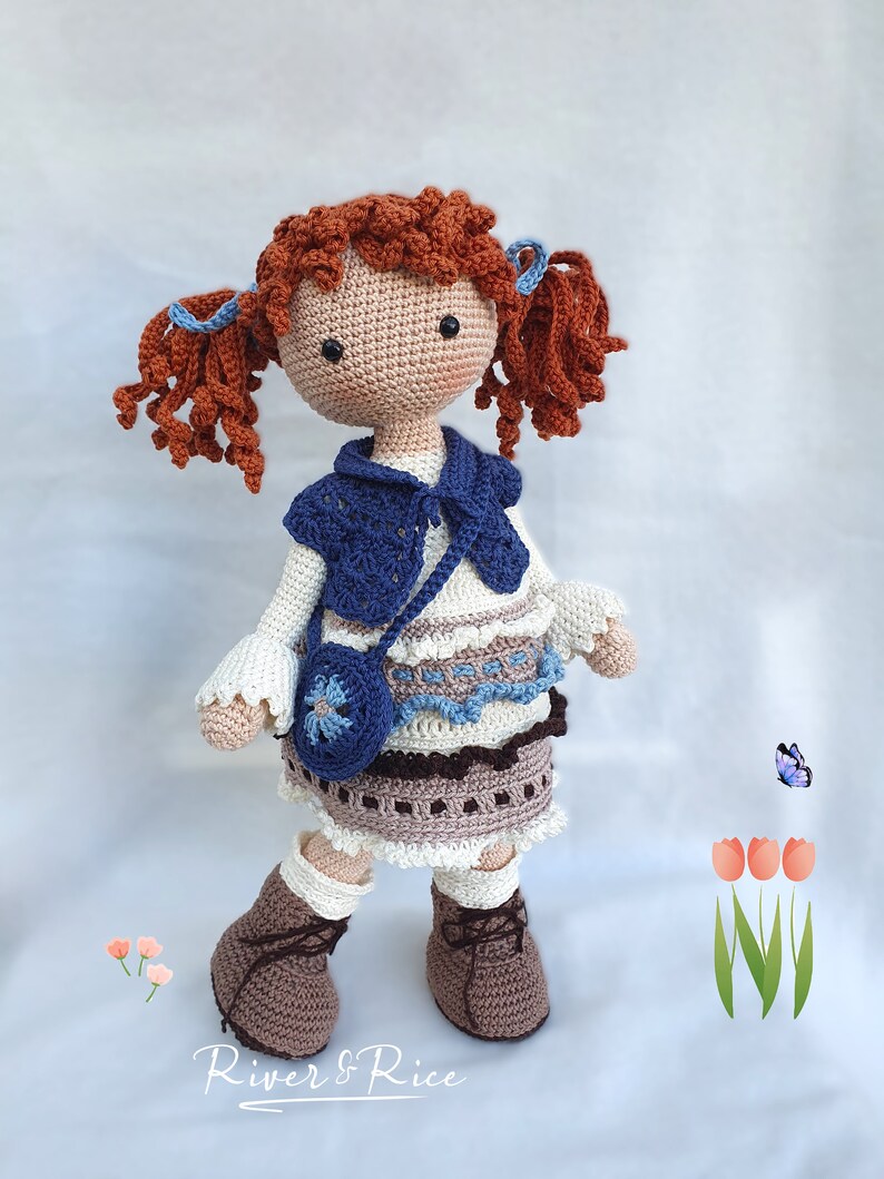 crochet pattern Gabriëlla, pattern includes doll, clothes and bag. This crochet pattern is available in ENGLISH using American terms zdjęcie 4