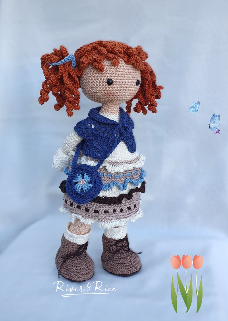 crochet pattern Gabriëlla, pattern includes doll, clothes and bag. This crochet pattern is available in ENGLISH using American terms zdjęcie 3