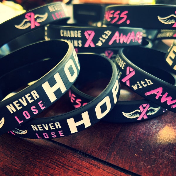 Breast Cancer Awareness Pink Ribbon Silicone Bracelets | Never Lose Hope Bracelet