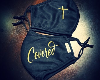 Covered | Psalm 91:4 Christian and Faith Washable Mask - Black and Gold Edition