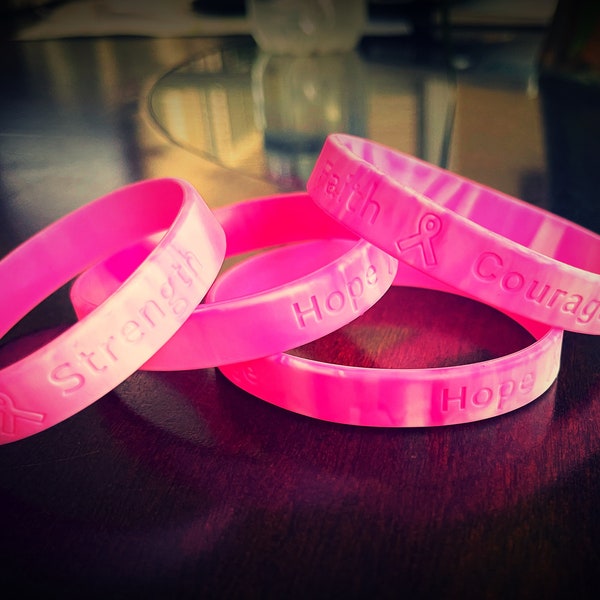 Breast Cancer Awareness Pink Ribbon Silicone Bracelets | Faith, Courage, and Hope in Pink Bracelet
