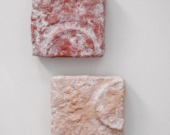 HOHO · Pintura nórdica texturizada en dúo, wabi sabi, rústica, primitiva, japonesa, papel maché, escultura minimalista, hecha a mano, desgastada, neutra