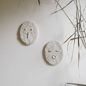 Duo of masks · Textured rustic painting, imperfect, wabi sabi, primitive, minimalist, papier mache, natural, handmade, sculpture, boho
