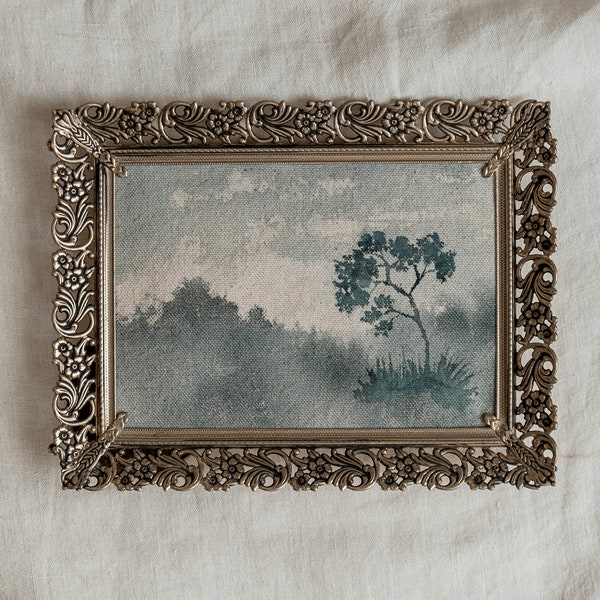 Dreamlike painting in a Thrifted Vintage Frame ~ Wabi sabi, Rustic, Antique, Vintage, French, English, Fine art, Neutral,Victorian,Weathered