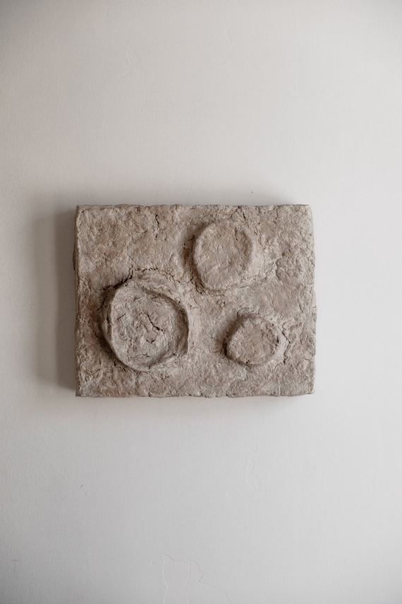 Textured painting, paper clay art, wabi sabi, rustic, primitive, japandi, paper mache,minimalist sculpture, wall art, handmade ceramic beige