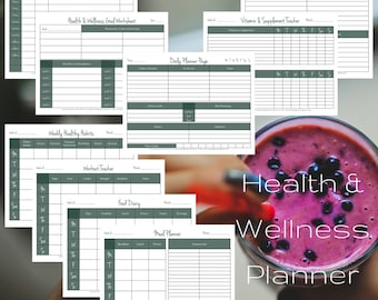 Health and Wellness Printable Planner, Health and Fitness Goal Planner, Fitness Tracker, Workout Planner, Food Diary | Instant Download
