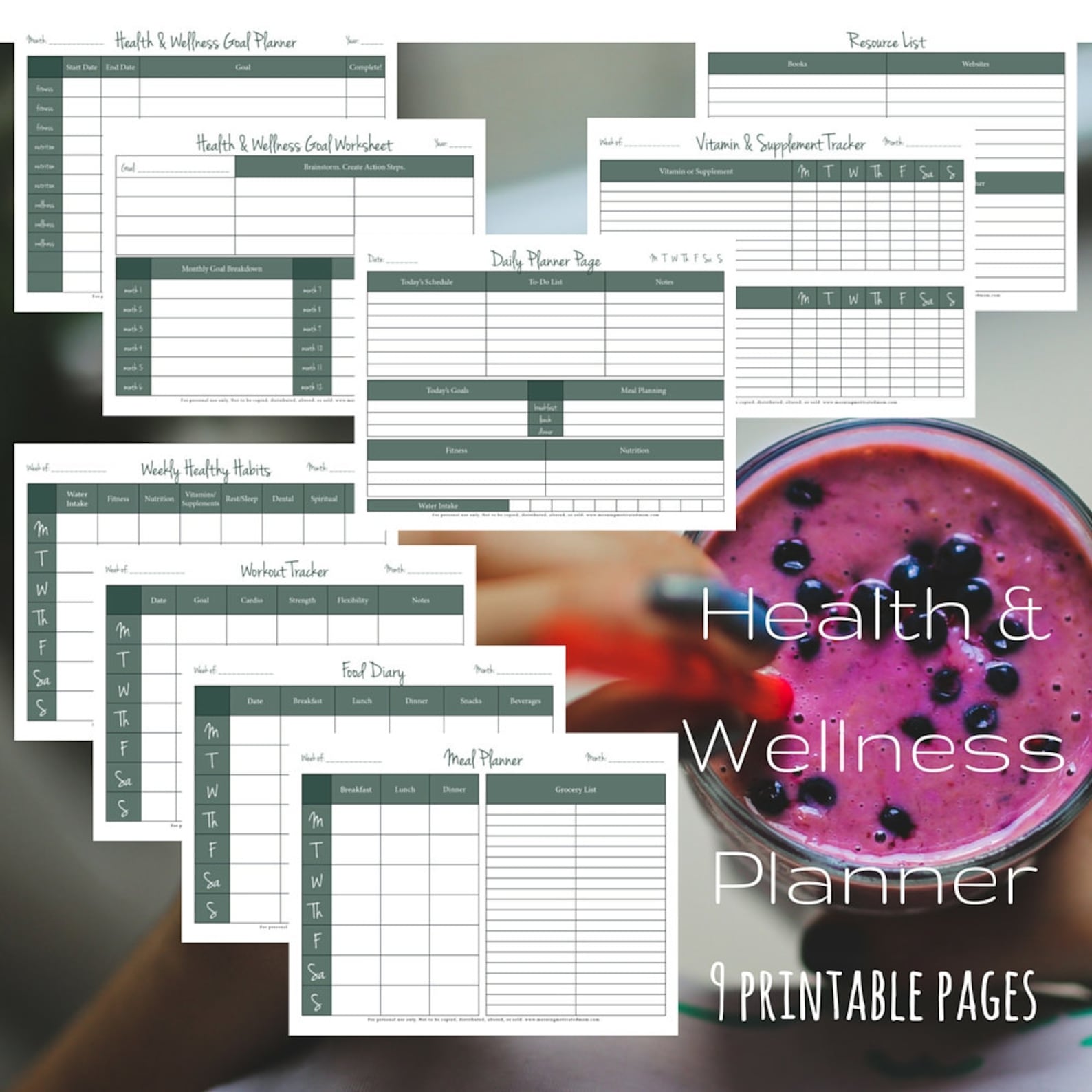 Health and Wellness Printable Planner, Health and Fitness Goal Planner