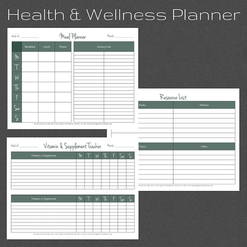 Health And Wellness Printable Planner Health And Fitness Goal Etsy