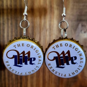Miller Lite Beer Bottle Cap Novelty Dangle Earrings Stainless Steel