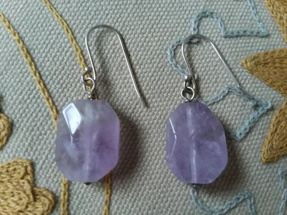 ROSE QUARTZ Sterling Silver Faceted Drop Dangle E… - image 1