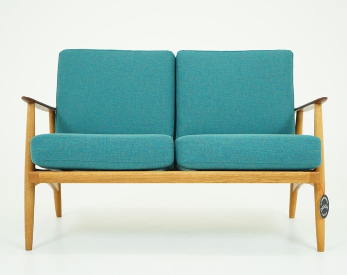 2 Seater MCM Teak and Oak Sofa With Wool Cushions by Johannes Etsy