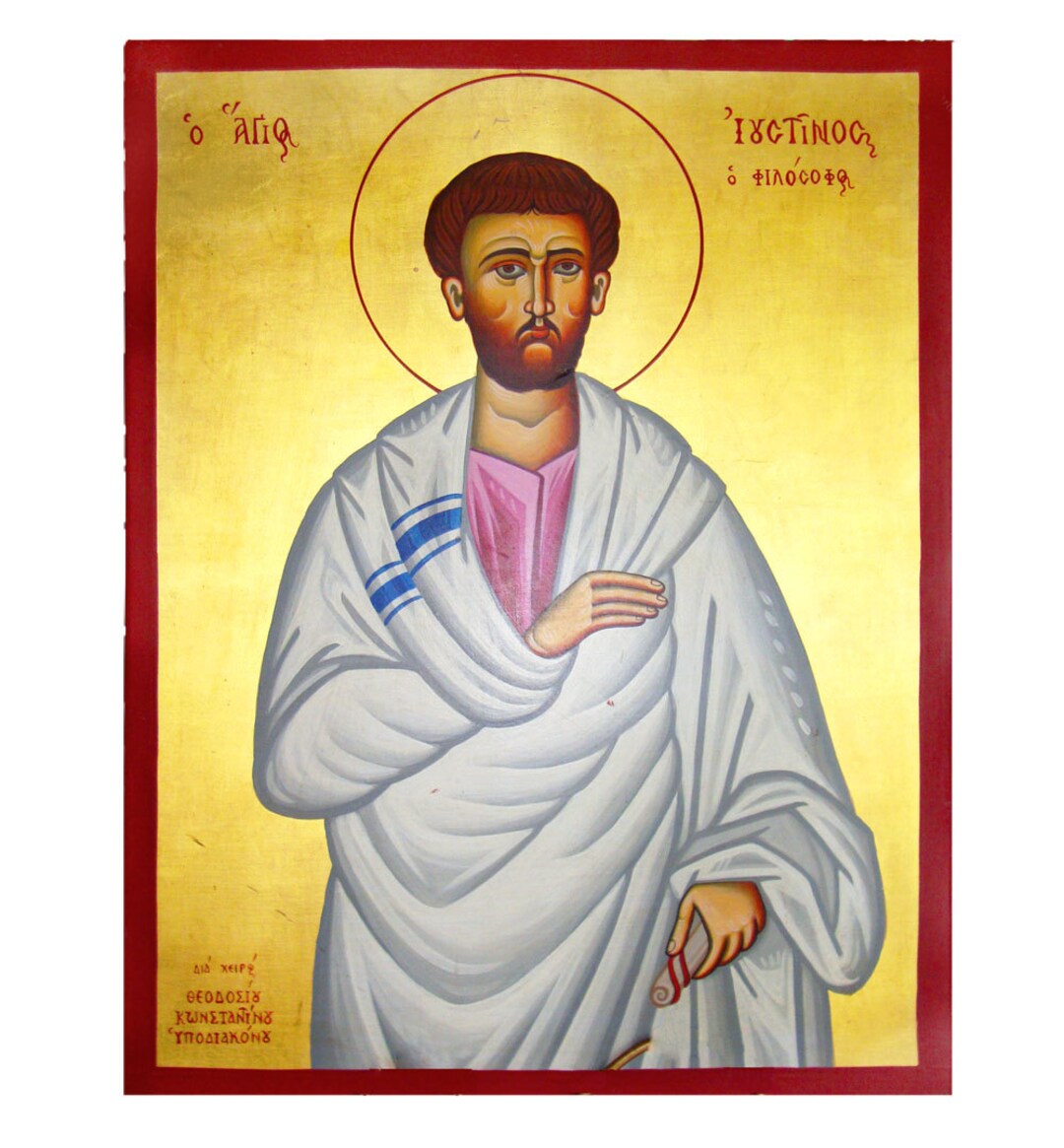 Vintage Hand Painted Saint Justin San Justino Martyr Icon Etsy