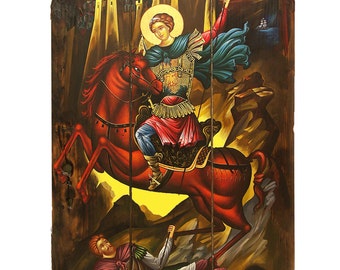 Saint Demetrius the Myrrh-gusher Hand Painted Holy Icon Antique Wooden Door