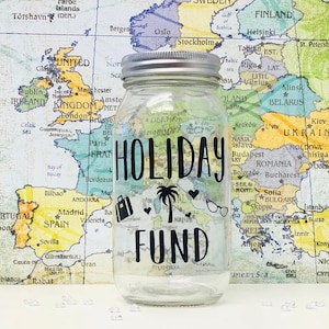 Holiday Fund Vintage Savings Jar with aluminium coin slot lid