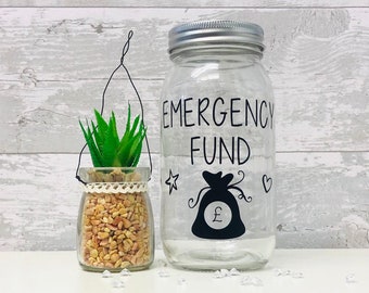 Emergency Fund Vintage Savings Jar with aluminium coin slot lid