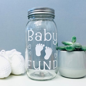 Baby Fund Vintage Savings Jar with aluminium coin slot lid