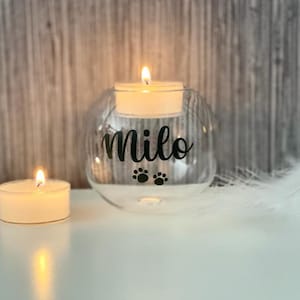 Personalised Pet Remembrance Glass Tea Light Candle Holder Gift Anniversary