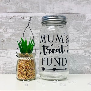 Mum / Grandma's Treat Fund Vintage Savings Jar with aluminium coin slot lid Mother’s Day gift