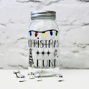 Christmas Fund Festive Vintage Savings Jar with aluminium coin slot lid