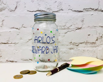 Kids Reward Jar with stars coin slot lid for tokens or money