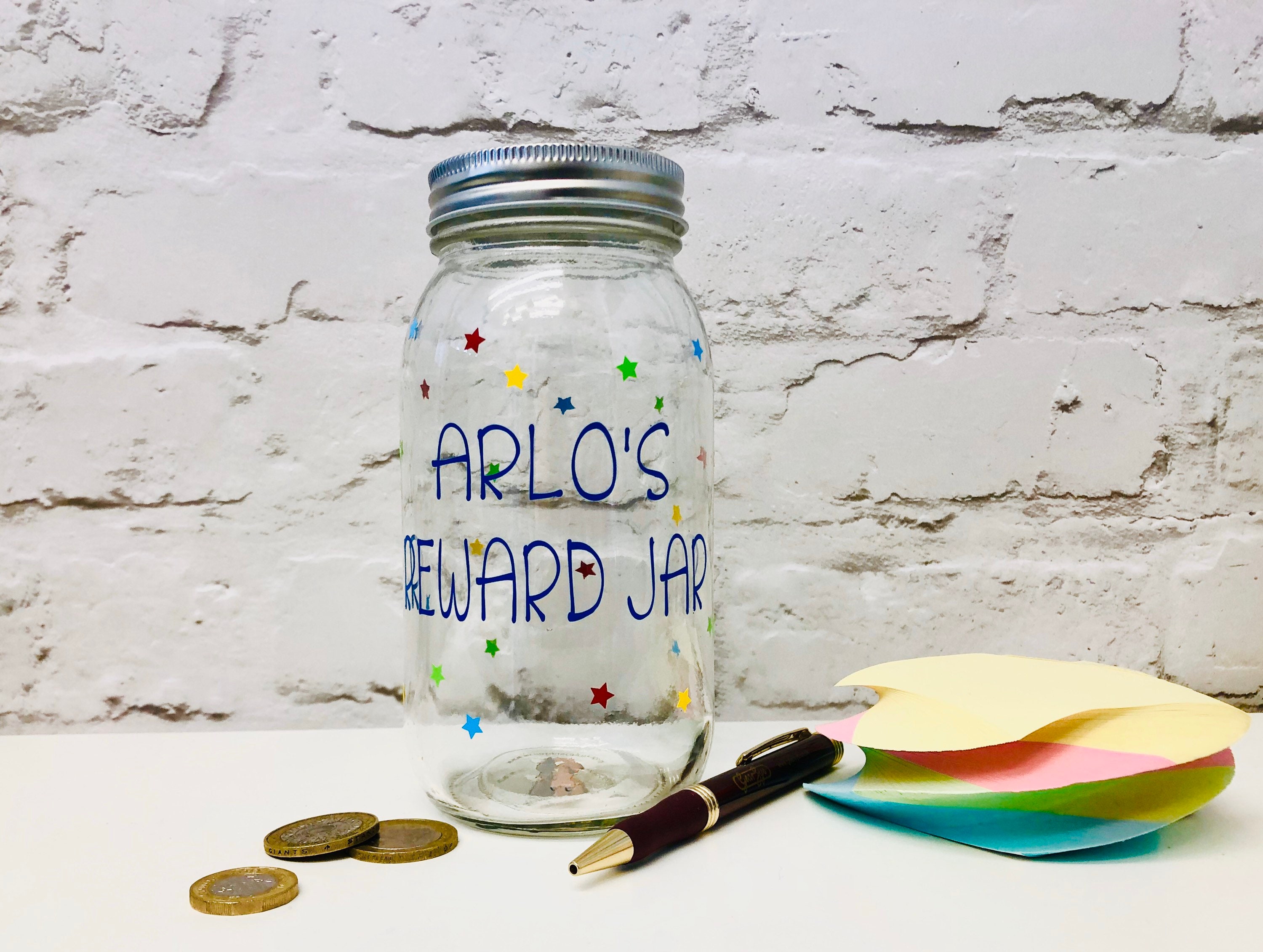 Kids Reward Jar With Stars Coin Slot Lid for Tokens or Money - Etsy UK