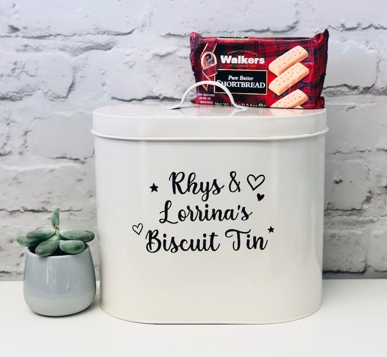 Personalised Food / Treat / Biscuit Storage Tin Gift Grey White Black Cream Gift image 7