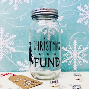 Christmas Fund Vintage Savings Jar with aluminium coin slot lid