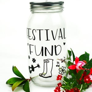 Music Festival Vintage Savings Jar with aluminium coin slot lid