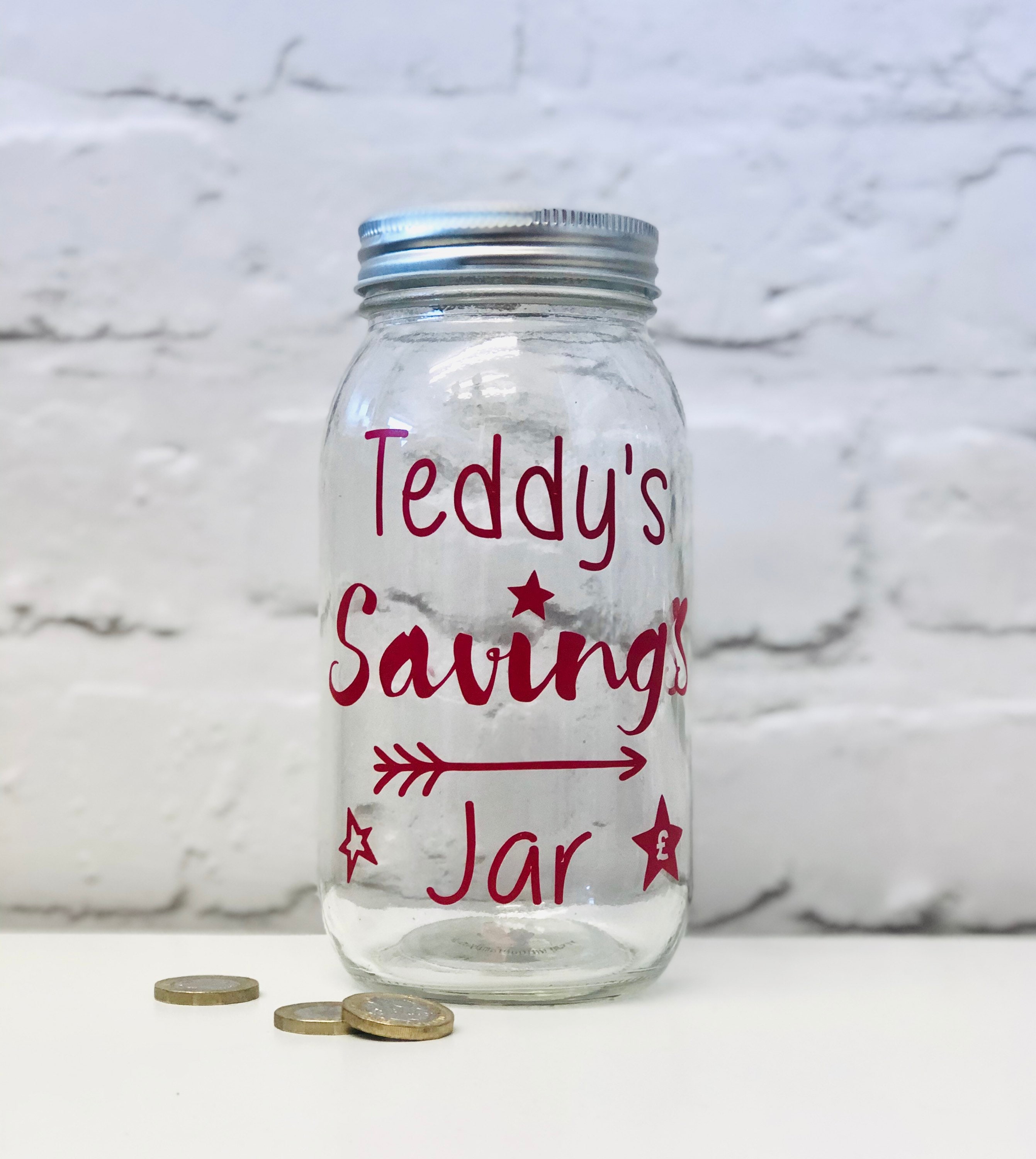 Personalised Savings Vintage Jar with aluminium coin slot lid